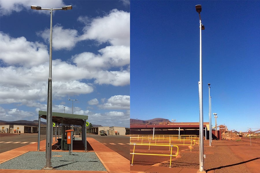 Farola LED exterior en estación de autobuses en Australia