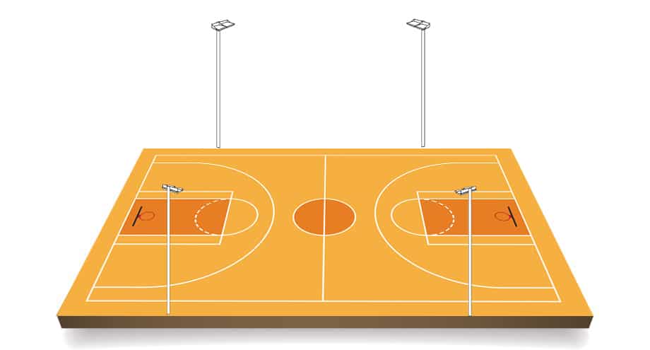 Diseño de iluminación de baloncesto al aire libre.