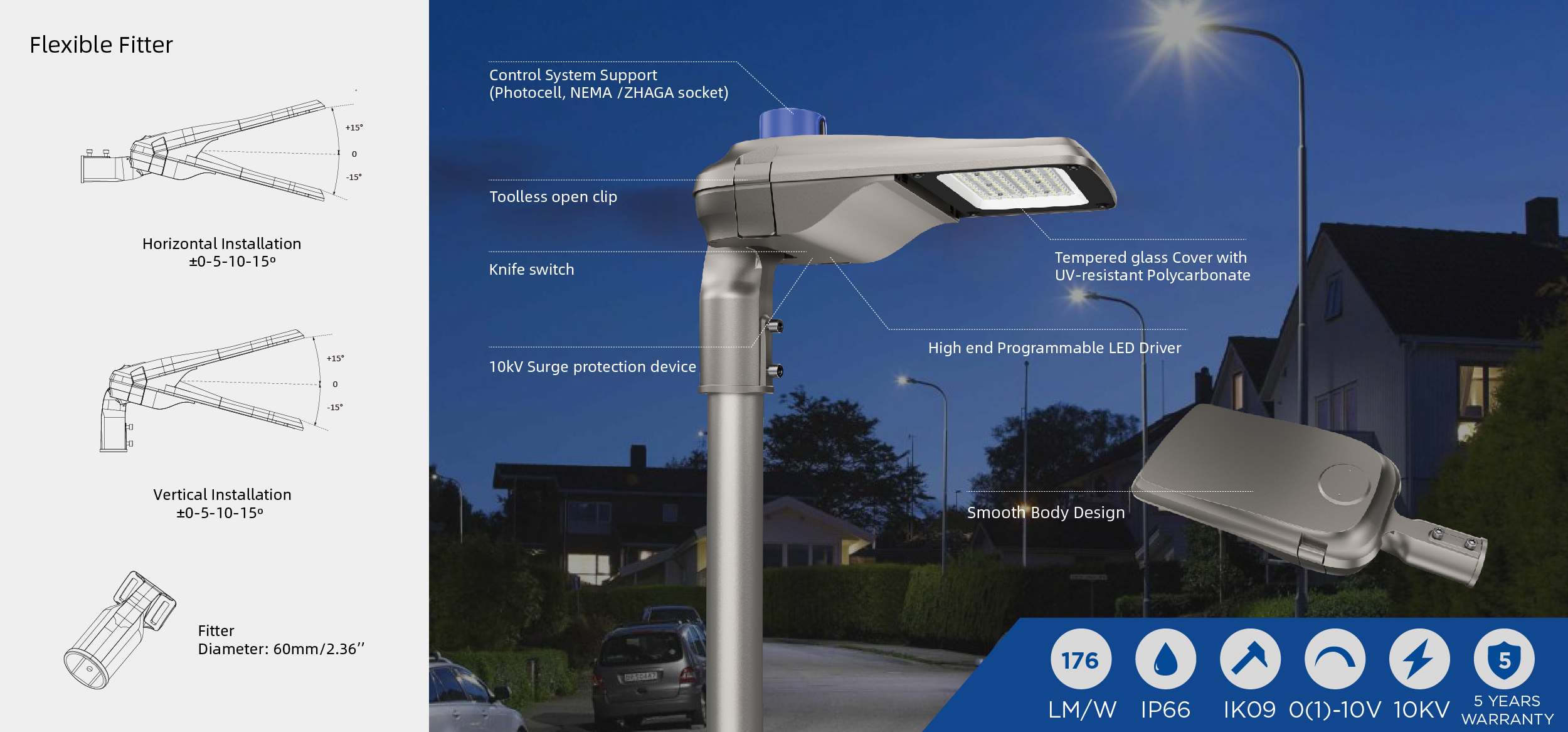 Farola LED de Cabeza Cobra con Diseño sin Herramientas