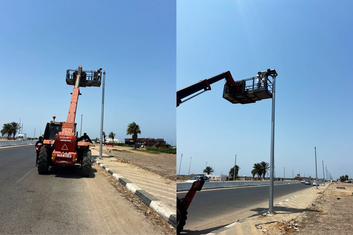Serie PV5 farolas solares con sensor de movimiento en carreteras costeras de Egipto