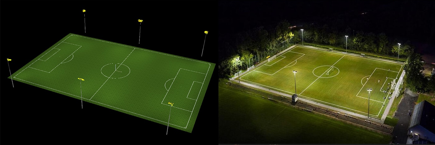 Plan de Iluminación para campo deportivo con 6 postes