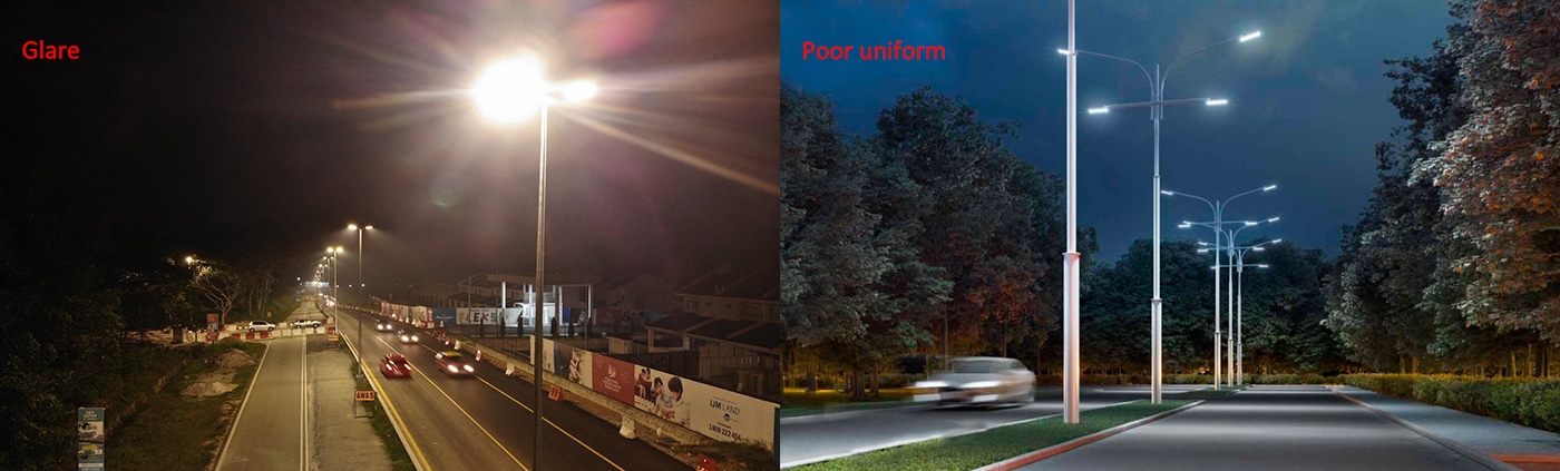 Deslumbramiento y mala uniformidad de la luz.