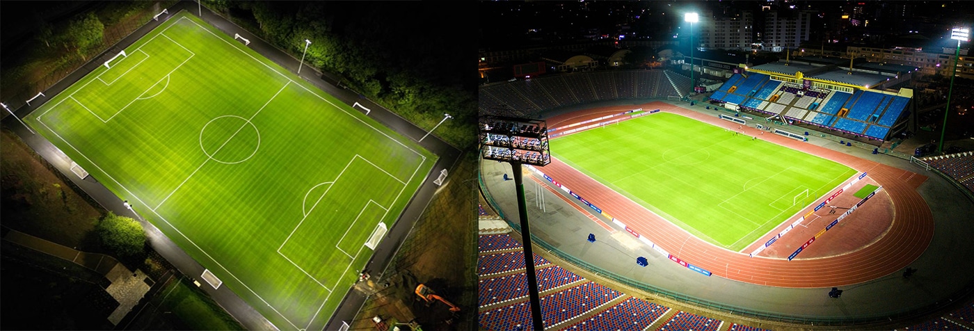 4 torres altas y 6 postes de iluminación deportiva