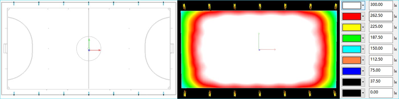 Diseño y resultado de la iluminación para fútbol sala en interiores